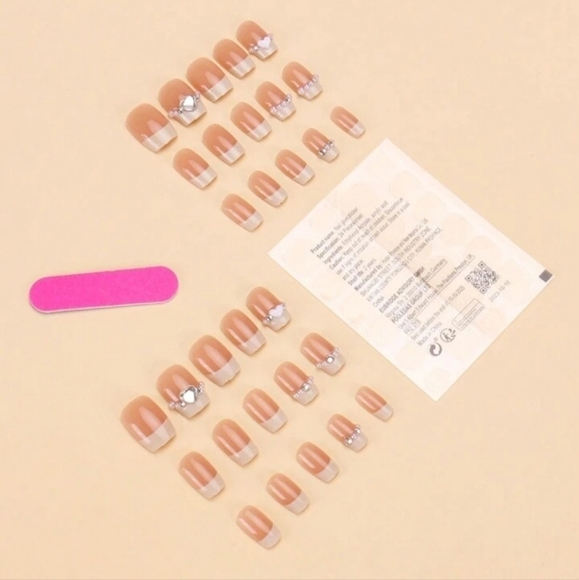 2/$16 3D Rhinestone Heart French Manicure Press On Nails - Picture 4 of 15